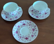 August Warnecke China Purpur 2 Teetassen + 3 Untertassen