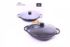 KHG Aluguss Wok Ø 36 cm Pfanne mit Glasdeckel Thermoboden für alle Herdarten OVP