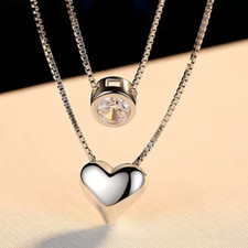 Herz Doppel Halskette Sterling