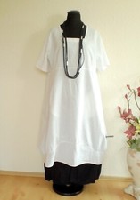 Italy Moda °Lagenlook Leinen Ballon Kleid Taschen  ~ Weiß ~ one size