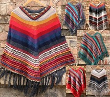 Alpaka Strick Poncho bunt