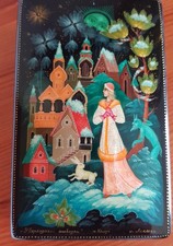 Alte Russische Lackdose Lupenmalerei Холуй Kholuy kyrillisch signiert