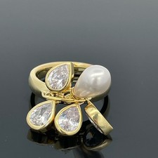 RING GR.18(56) 925/SILBER GELBGOLDPL. MIT MUSCHELKERNPERLE& ZIRKONIA SCHMUCKJAGD