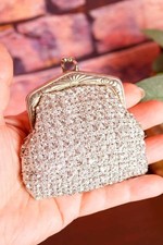 Vintage 60s Strass Börse silber Täschchen Disco Glitzer Portemonnaie Abendmode