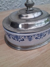 Faenza Keramikdose mit Zinndeckel Punzen oval Designer Enrico Cosi