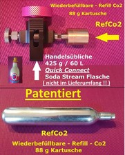 88 g Co2 Kartusche - Wiederbefüllbar ! patentiert ! RefCo2 ! SodaStream Set QC