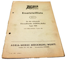 Orig.Agria Ersatzteilliste für die rotierende Einradhacke Baby Type 1100 m NSU M