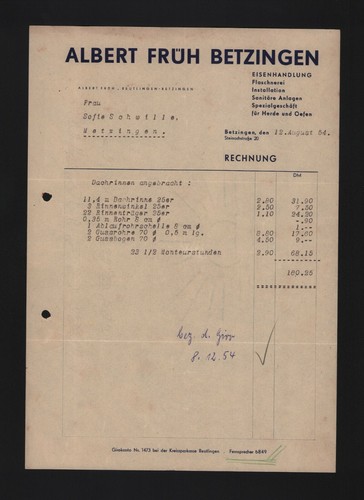 Betzingen rechnung 1954 - betzingen,,