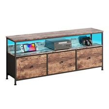 TV Schrank mit LED Kommode mit 3 Schubladen aus Stoff,Sideboard Wohnzimmer Möbel