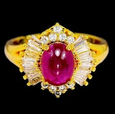 925Silber Ring Gr56- Rubin Edelstein und Cz Verstellbar 