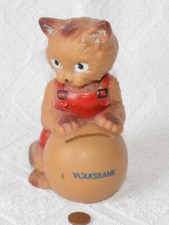 vintage Spardose Moneybank Figur Katze Volksbank