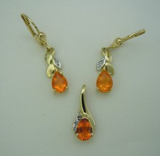 585 Gold 14 K Feuer Opal Diamant Ohrringe & 375 9k Anhänger = Set, neuwertig