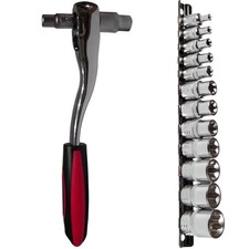 Steckschlüssel-Sortiment m. Ratsche 2 in 1 Knarre Torx Nuss E-Profil 1/4" + 3/8"