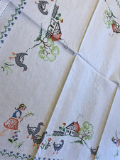 Gänsemädchen mit Dorf Mädchen Gans Landhaus Kreuzstich Handarbeit Baumwolle 85cm