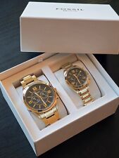 Fossil Geschenkset BQ2400SET Partnerset His & Hers Herren + Damen Uhr Goldfarben