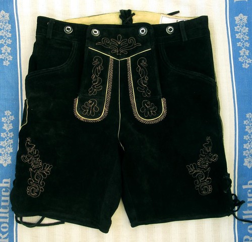 Bestickte schwarze lederhose - schwarze,