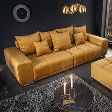 Extravagantes XXL Sofa ELEGANCIA 285cm senfgelb Samt inkl. Kissen Bigsofa