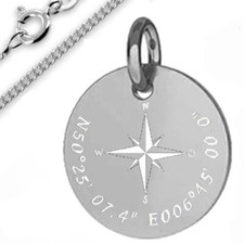 Kompass und Koordinaten Kette -Silber925- Inkl. pers. Gravur&Kette