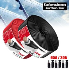 2X 4 6 10mm² ROT+SCHWARZ Solarkabel Fotovoltaik Solaranlage Verlängerungskabel