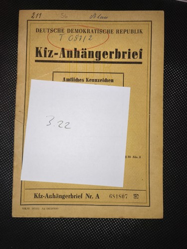 Ddr kfz brief - ddr, anhänger