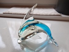 Delfin Glasfigur, Delphin, transparent-blau