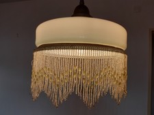 Deckenlampe mit Zuggewicht, Fäden und Glas-Tropfen. Jugendstil Lampe 