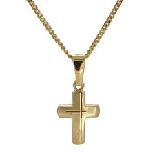 Kinder Taufkette Kommunion Dekor Kreuz Echt Gold 585 mit Kette Silber vergoldet