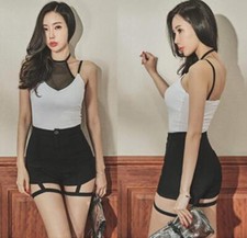 Damen sexy Shorts Hotpants kurz Hose Riemchen Sommer Cut-out Gothic Party SM