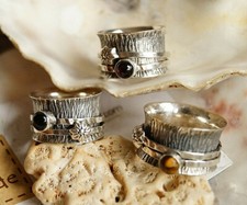 Vintage Floral Art 55 56 61 63 Drehring 925er Silber Ring Granat Onyx Tigerauge