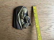 Maria mit Jesuskind, Messing?, Bronze?, Wandbild m Haken, ca. 11 X 8 cm,Religiös