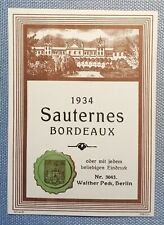 altes Musteretikett Weinetikett Etikett Label 1934 Sauternes Bordeaux Peck