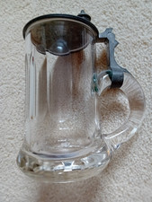 Bierkrug Glas 0,3L Zinndeckel mit Aufdruck von 1909" Klub Edelweiß" Gebraucht.