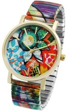 Excellanc Damen Uhr mit Edelstahl Zugarmband, bunt/goldfarben elastisches Band