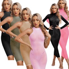 DE Damen Nachtkleid Glänzend Partykleid Nahtlose Kleider Neckholder Nachtwäsche