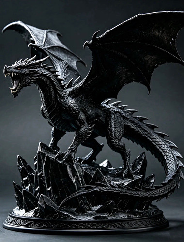 Schwarze fantasy drachenfigur - schwarze, fantasy-drachenfigur