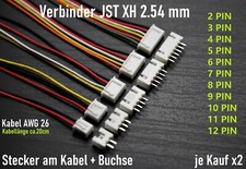 Stecker Buchse JST XH 2.54 mm  Kabel 26AWG Connector Verbinder 2-12 Pin