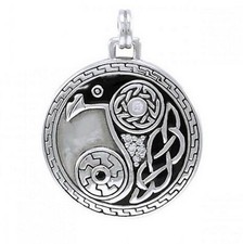 Peter Stone 925 Silber Wikinger Anhänger Rabe Krafttier  Hugin Munin + Lederband