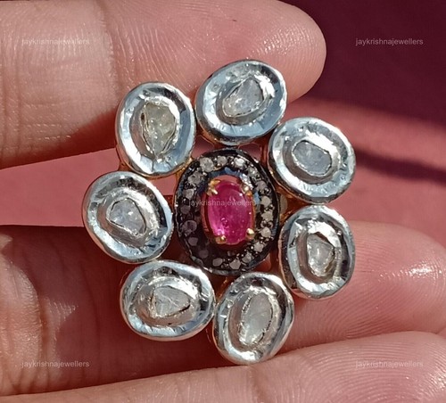Rubin und polki ring 925 - und,