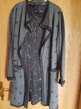 Schiffhauer Damen Strickmantel lang offen mit Taschen neu Grau/Schwarz Gr.44