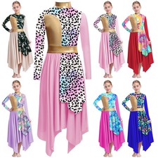 DE Mädchen Liturgisches Tanzkleid Metallic Swing Tango Kleid Lob Samba Kleider 