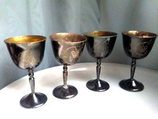 Tulla Nielllo Likör- Kelche Messing Kupfer geschwärzt Handarbeit um 1900 antik