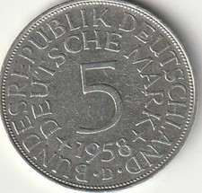 5 DM BRD 1958 D, MÜNCHEN, SILBER, selten!