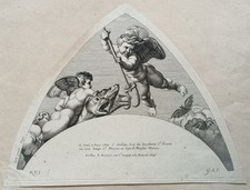 Putto Cerberus Speer Audran n. Raffael Kupferstich Zwickel Villa Farnesina 19.Jh