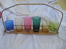 6  Saftglas Longdrink bunt farbiges Glas Rockabilly Metallständer 50/60er Jahre