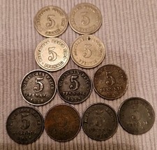 Deutsches Reich 12 x 5 Pfennnig 1889-1918 + Weimarer Republik 1919, 1920/ 21