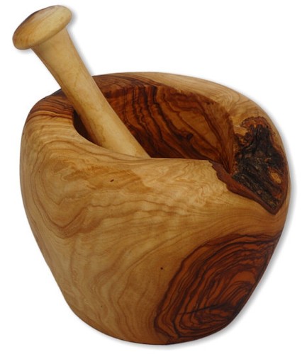Olivenholz mörser mit rinde - mörser,