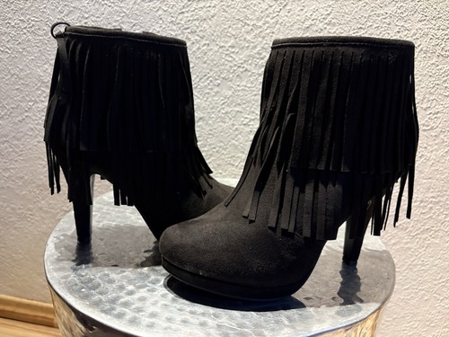 Fransenstiefelette schwarz - schwarz, 37