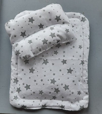  Puppenwagengarnitur,   2-teilig mit Decke u. Kissen , Sterne  , Handmade, 