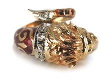 Löwenkopf Ring Diamanten H/si 750 Gelbgold Emaille antik ca 1900 [BRORS 14324]