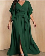 Damen Maxikleid Kurzarm Grün